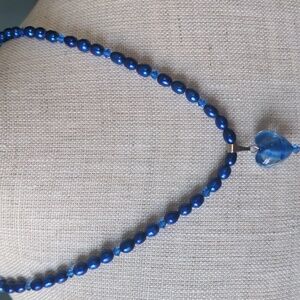 Blue Heart & Freshwater Pearl Pendant Necklace, New, Swarovski Crystals, Boxed